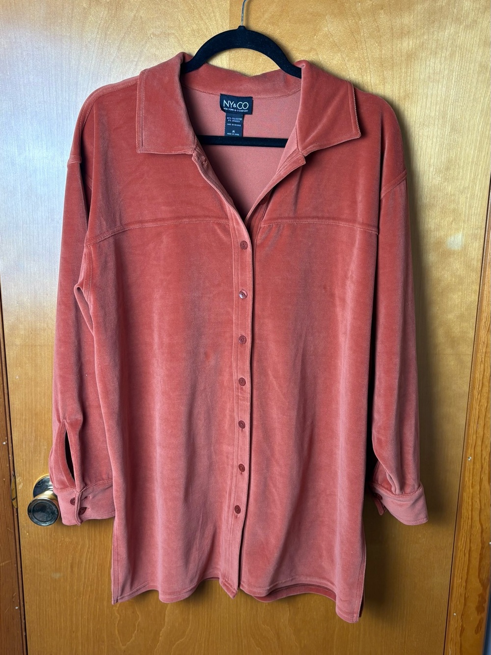 New York & Company Women’s Orange Velvet Button-Down Shirt